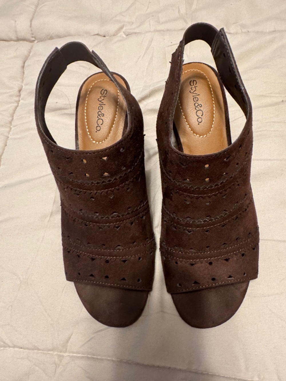 Style & Co. Brown Suede Perforated Slingback Mules